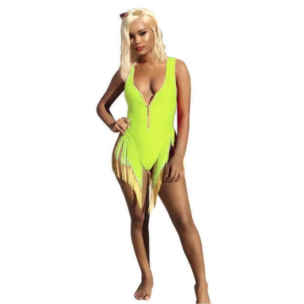 Neon Green Fringe Swimsuit